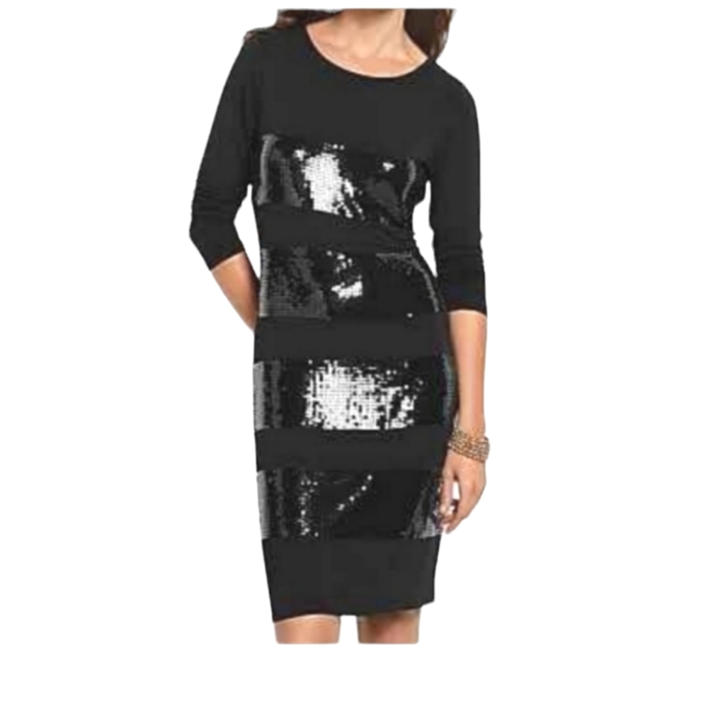 Tommy Bahama Black Jersey Knit Sequin Stripe Cocktail Dress szM